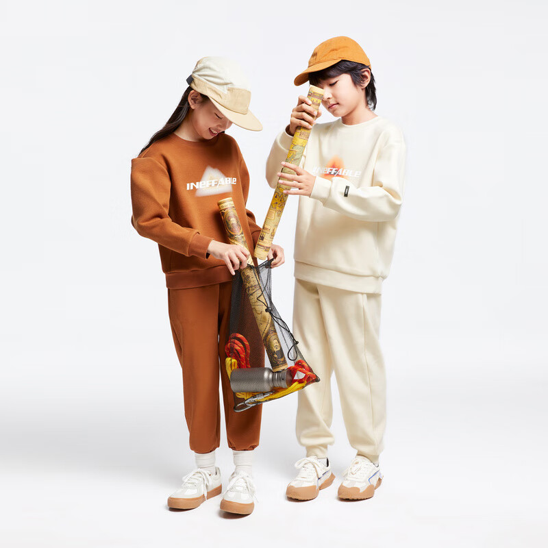 Annil Children's Clothing, Boys And Girls Round Neck Sweatshirt Set, Winter New Style, Fleece-Lined Inner Top And Sweatpants Two-Piece Set