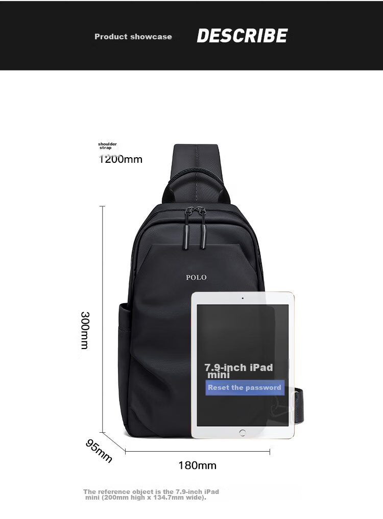 POLO Chest Bag, Men's Casual Shoulder Bag, Durable Waist Pack, Sports Crossbody Bag, Men's IPad Bag, Commuter Small Satchel 13
