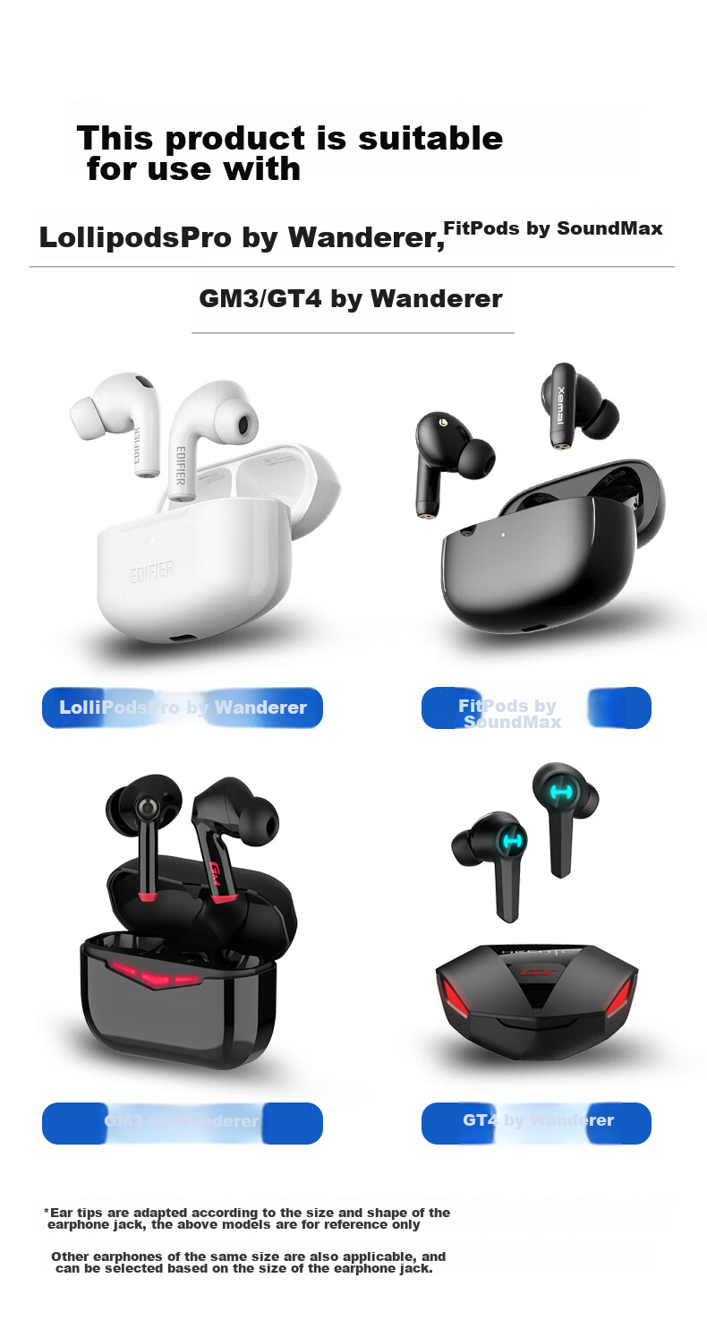 Masentek Earphone Ear Tips And Earbuds, Compatible with Edifier Lolli Pro2 Bluetooth Ear Soft Silicone Replacement Accessories for In-Ear Headphones LolliPodsPro/GM3/GT4, White 1