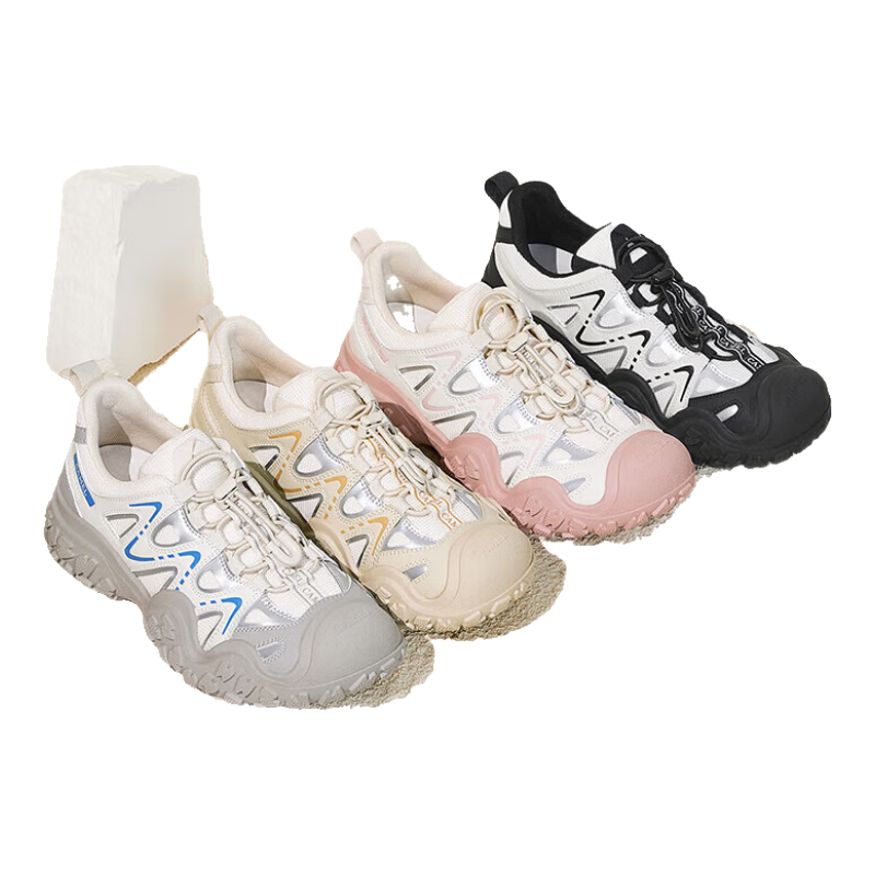 CAMEL Ugly-Cute Hiking Shoes for Women, Fashionable Color-Block Outdoor Casual Shoes L24S076620 Beige/Silver/Yellow 37