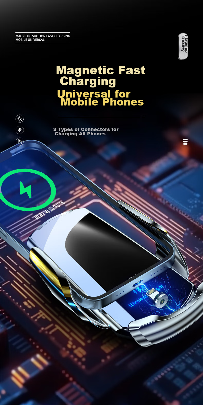 Dijialun Intelligent Sensor Car Wireless Charger Phone Holder Compatible with Xiaomi, OPPO, Apple 18, Huawei, Vivo Fast Charging Car Navigation Phone Charging Stand 3