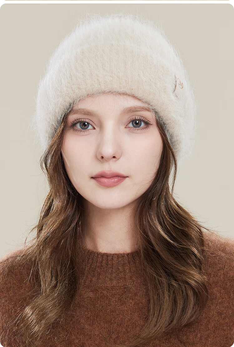 JIUMU Alpaca Wool Warm Knit Hat, Autumn And Winter Knitted Cap, Cold Hat, Winter Hat, Outdoor Ear Protection Hat for Women in Cold Weather 15