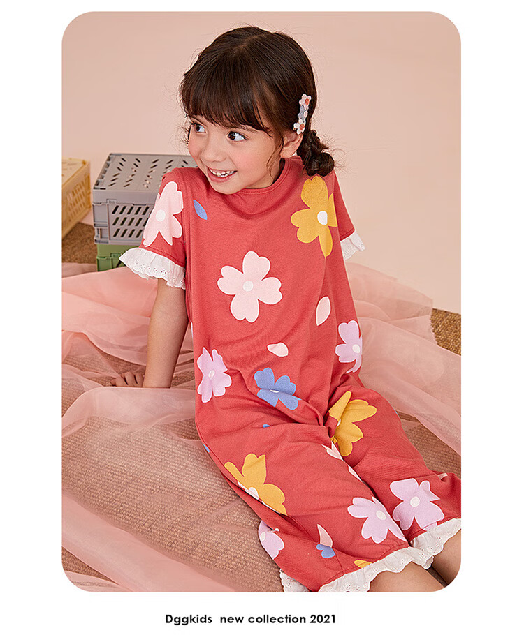 Dingguagua Top-Notch Girls' Cotton Short-Sleeve Nightgown, Summer Sleepwear for Older Children, Sweet Style One, Size 150 7