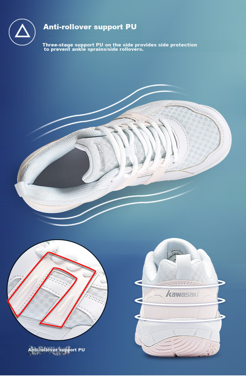 KAWASAKI Badminton Shoes for Women, Professional Competition Training, Wear-Resistant, Shock-Absorbing, Breathable Sports Shoes K-073D White And Pink 37 7