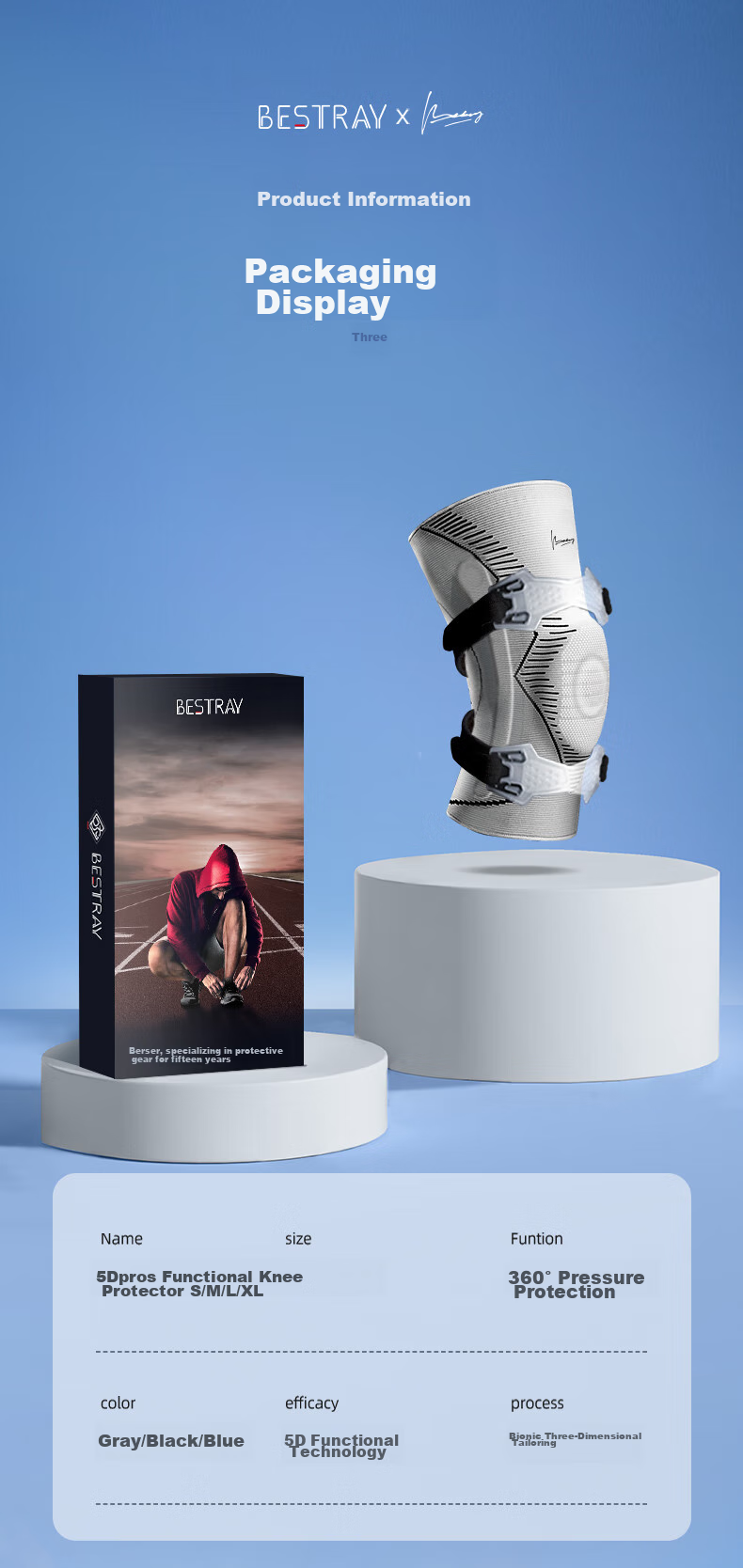 Bestray 5D Pro Knee Brace, Professional Meniscus Protection, for Basketball Sports Running, Unisex Knee Support Gear 12