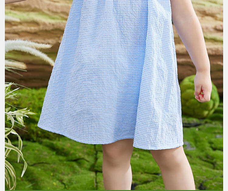 ASK JUNIOR Girls' Sleeveless Dress Summer Thin Petal Collar Plaid Casual Dress Blue Size 90 3