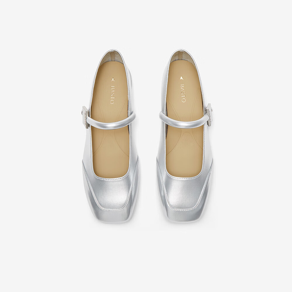 BASTO [Qiao Xin Same Style] Monet Garden 26 Autumn Beautiful Red Mary Jane Shoes, Women's Flats, Wedding Shoes