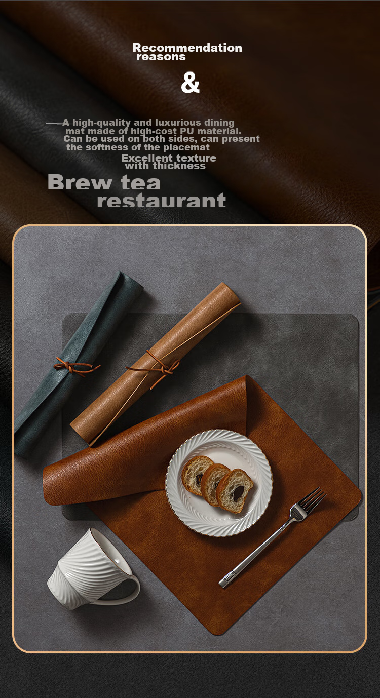Banwushenghuo Luxury Leather Placemat, High-End Rectangular Table Mat for Western Cuisine, Steak Placemat, Waterproof, Oil-Proof, Heat-Resistant Mat 3