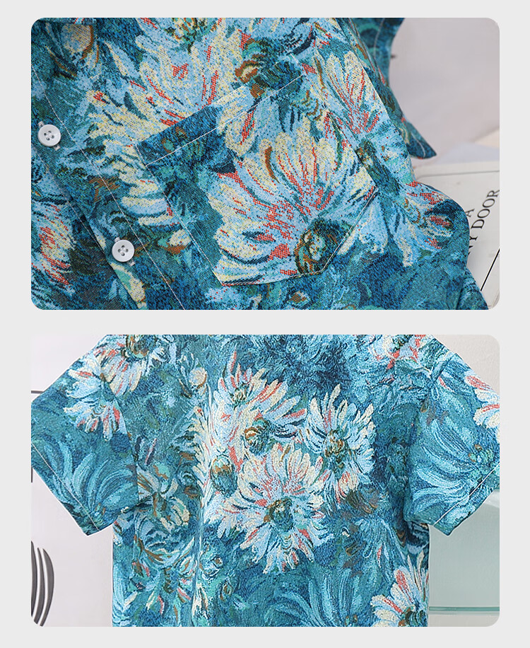 LUOBOBEIBEI Boys' Short-Sleeve Shirt, Printed Blouse, Beach Vacation Wear, Formal Attire for School Opening, 23601 Green, Size 110 14