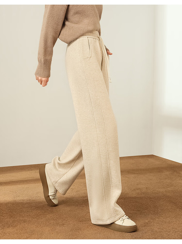 Dme Fleece-Lined Warm High-Waist Straight-Leg Lazy Style Soft Glutinous Rice Pants, Petite Casual Pants Wide-Leg Pants, Olive Green XL 6