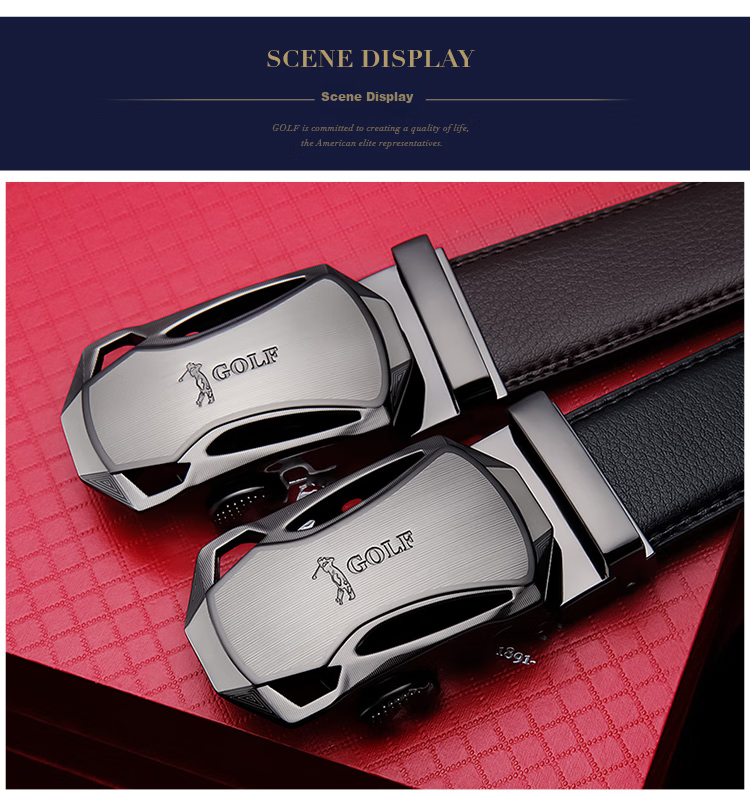 GOLF Leather Men's Belt, Durable Alloy Automatic Buckle, Jeans Waistband, Gift Box Set for Boyfriend Or Father 11