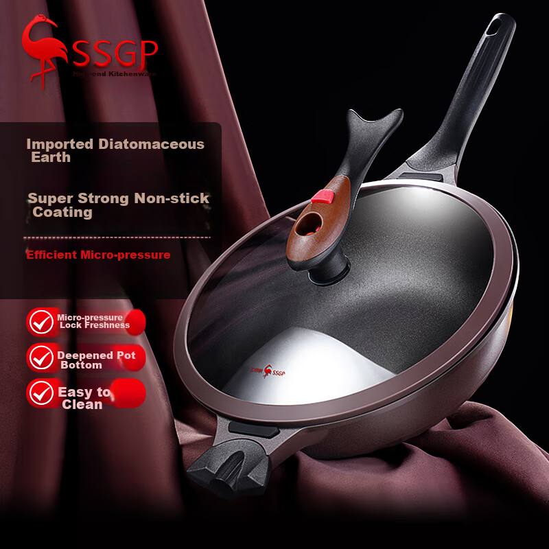 San Si Steel Wok, Smokeless Pan, Non-Stick Pan, Smokeless Cooking, Micro-Pressure Imported, Titanium-Containing, for Gas Stove And Induction Cooker, 32cm, 28002