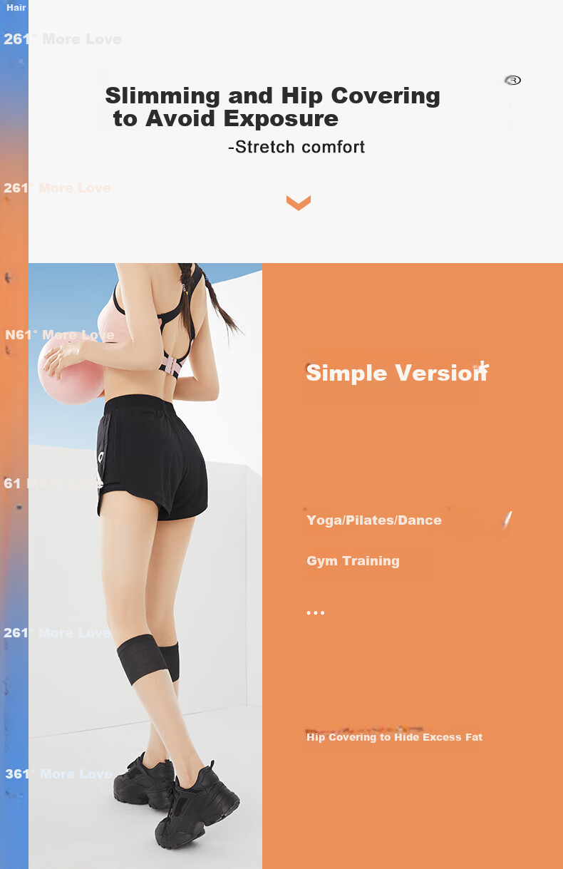 361° Sports Fitness Yoga Shorts, Summer Lightweight, Anti-Exposure, Fake Two-Piece Design, Running Sports, Breathable Shorts for Outdoor Wear 3