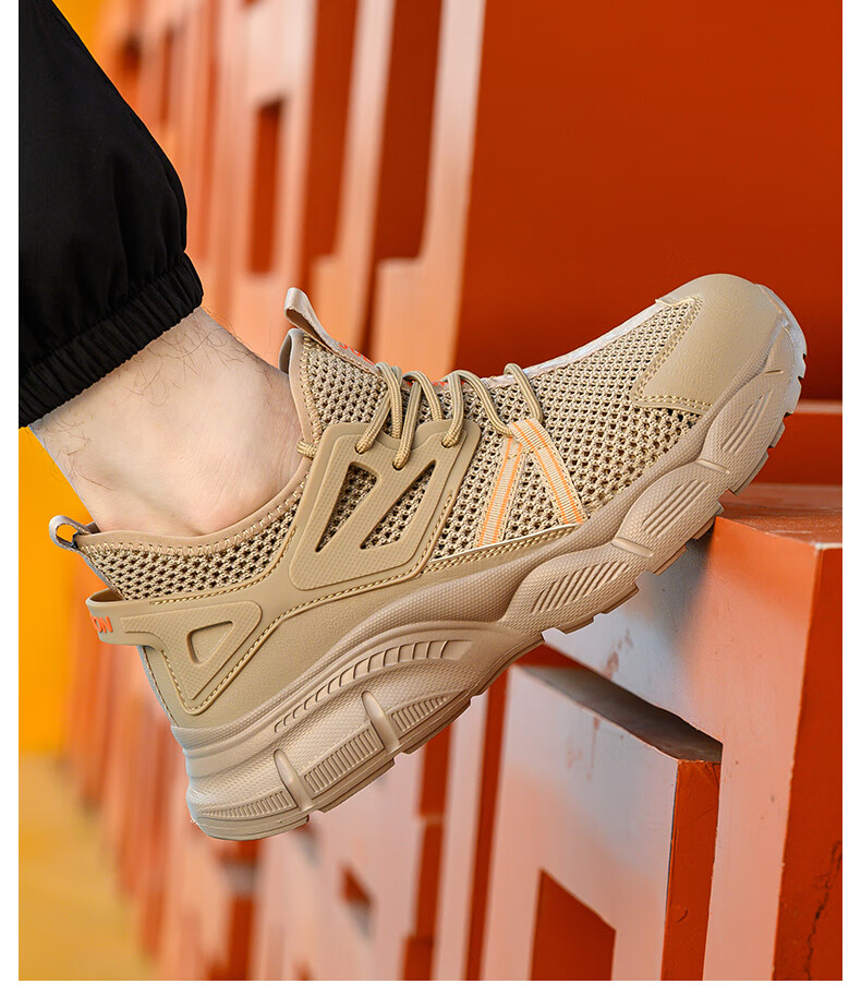 Jiuzhou Wolf Warrior Summer Lightweight Breathable Anti-Smash and Anti-Puncture Safety Shoes 988 Insulated 6kV Camel Mesh Size 40 5