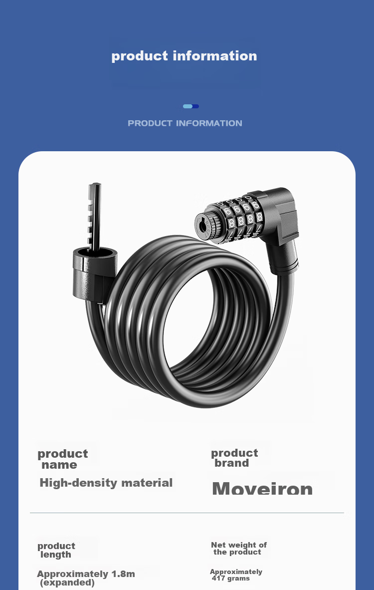 Move Iron Bicycle Lock, Four-Digit Combination Lock, Universal Anti-Theft Lock for Motorcycles And Electric Bikes, Frosted Steel Cable Lock, Children's Bike Lock, Cycling Equipment Accessories [Deep Space Black] 7