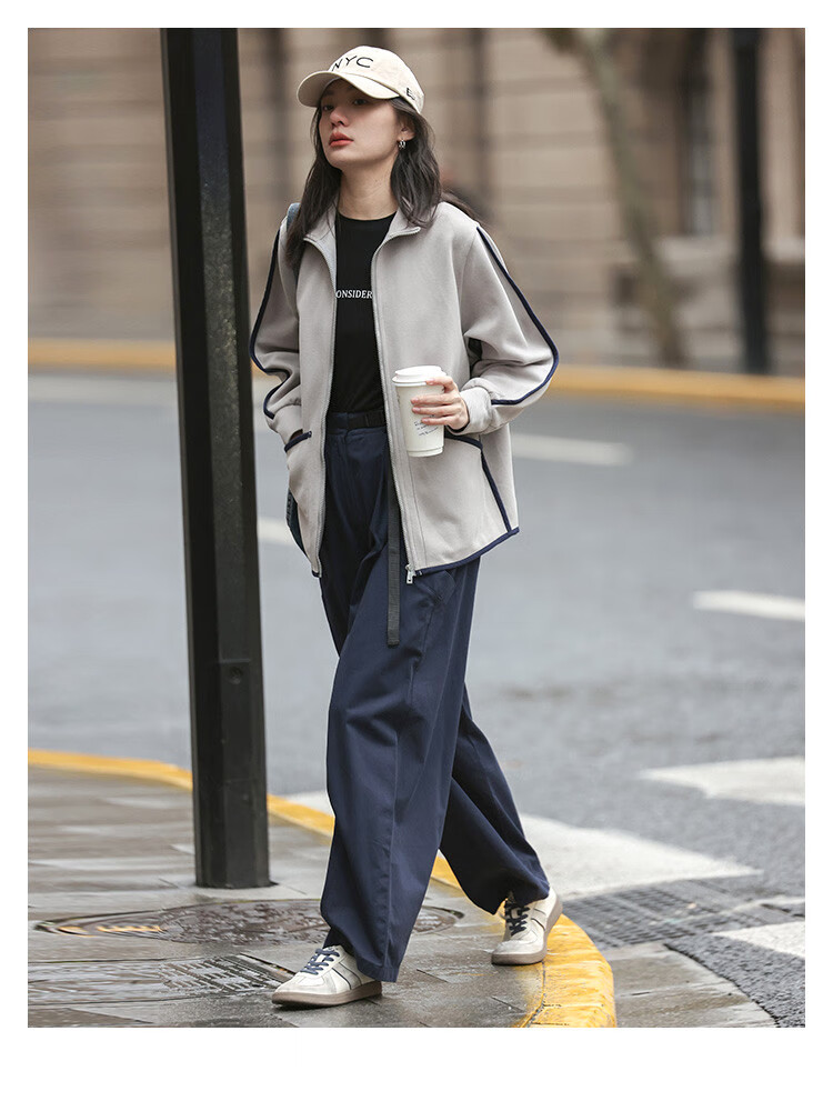 Dme [Stand-Up Collar Contrasting Trim Sweatshirt], Spring And Autumn Design, Stylish, Slimming, Long-Sleeve Casual Jacket for Wome 11