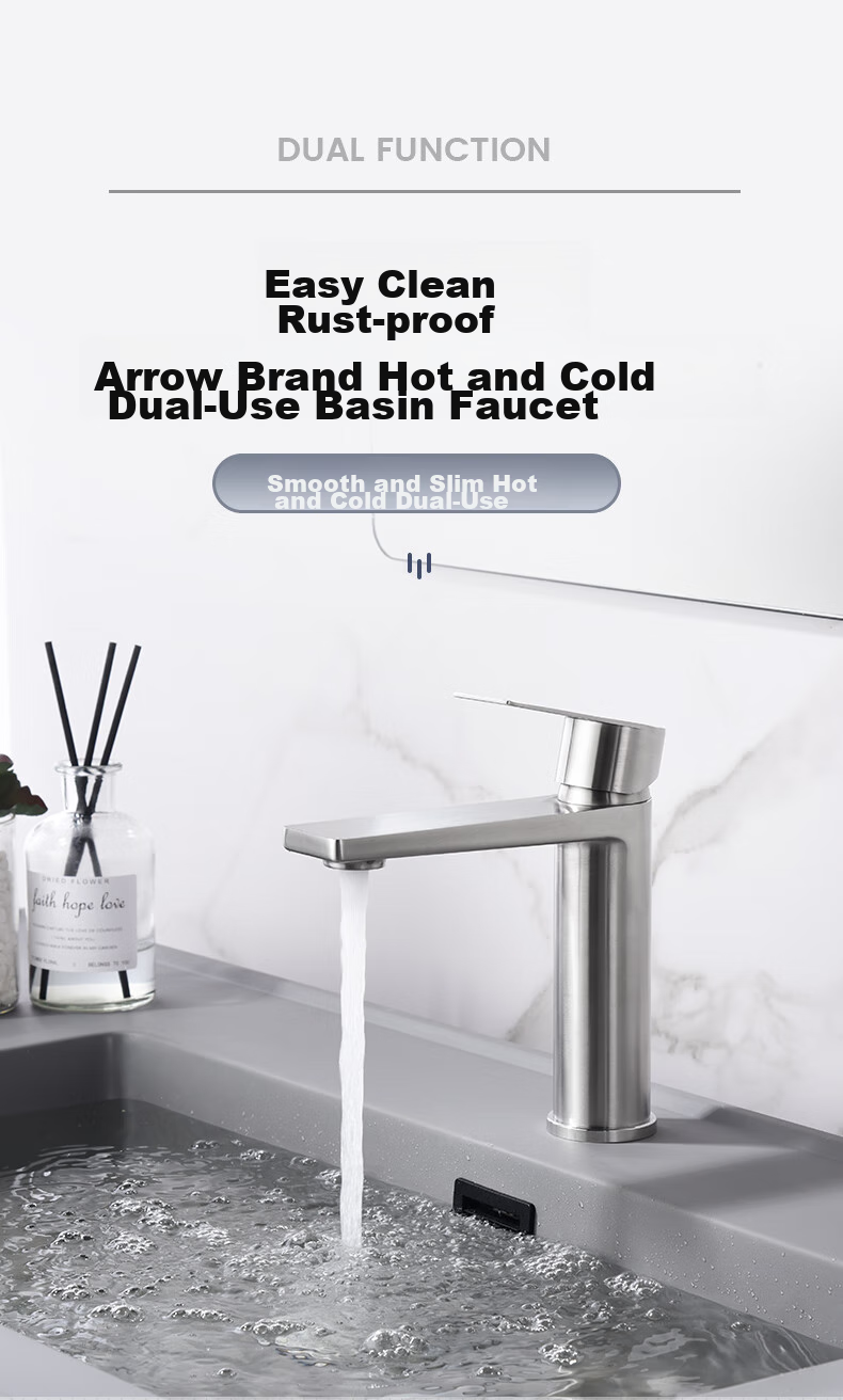ARROW Basin Faucet, 304 Stainless Steel, Bathroom Toilet Washbasin Sink, Hot And Cold Tap, AE41104GG 1