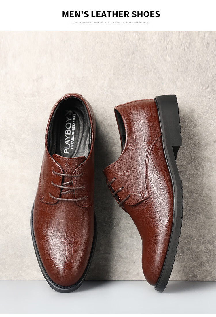 PLAYBOY Men's Shoes, Spring Soft Leather Business Commute Derby Shoes, Trendy British Style Formal Dress Pointed Casual Leather Shoes for Me 5