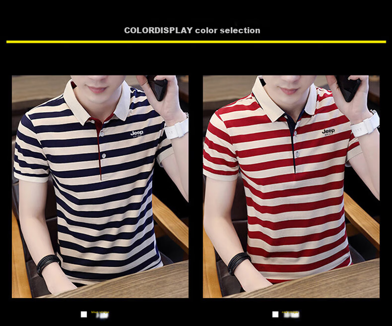JEEP SPIRIT Men's Short-Sleeve T-Shirt, Summer Polo Shirt, Half-Sleeve Collar, Striped Business Casual Slim Fit, Blue Stripe, M 6