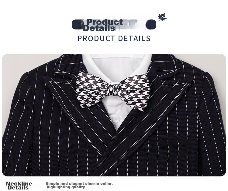 LUOBOBEIBEI Children's Suit, Boys' Striped Blazer Vest Set, Spring Formal Wear for Boys' New Year's Greetings, Navy Blue Five-Piece Set, Size 140 7