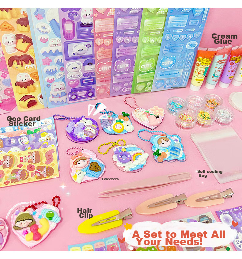 Danmiqi Cream Glue Guka Stickers Complete Set, Children's DIY Handmade, Girls' Pretend Play Toys, Gift Box, Birthday Present 7
