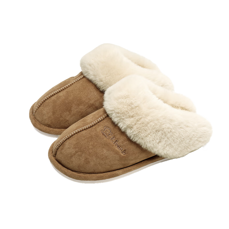 Paul Frank Cotton Slippers for Women, Winter Home Wear, Warm Plush Fashion Couple Slippers for Men, Brown, Size 44-45 [Runs Small]