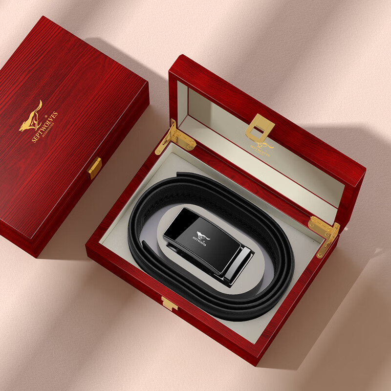 SEPTWOLVES Leather Belt for Men, Genuine Leather with Rosewood Gift Box, Automatic Buckle, Gift for Boyfriend, Husband, Father, Mid-Autumn Festival And Birthday Present