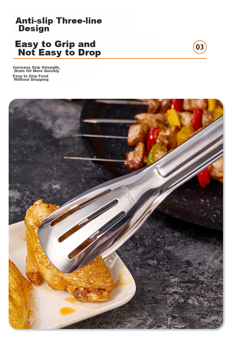 Suncojia 304 Stainless Steel Steak Tongs, Multifunctional Food Tongs, Barbecue Tongs, Kitchen Bread Food Tongs, Baking Tools 5