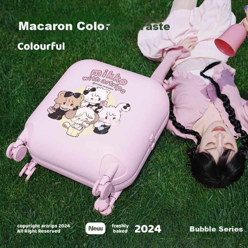 Artrips × Mikko Collaboration Bubble Suitcase for Women, 20-Inch Frosted Textured Trendy Ice Cream Box, Watermelon Pink
