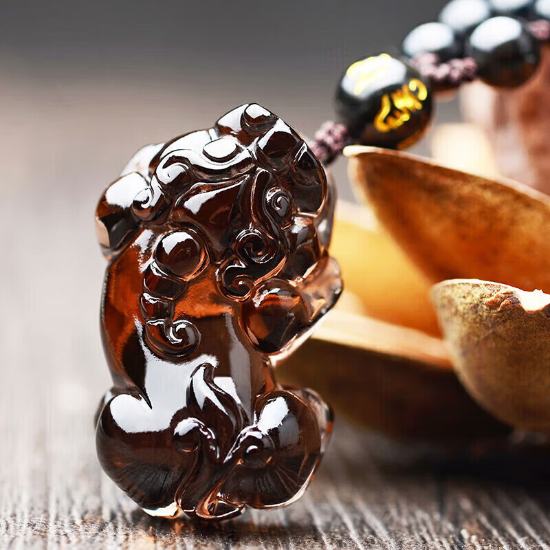 SHIYUEZHUBAO Ice-Type Natural Obsidian Pixiu Pendant, Zodiac Year Amulet, Lucky Bead Charm, Men's And Women's Styles, Crystal Agate
