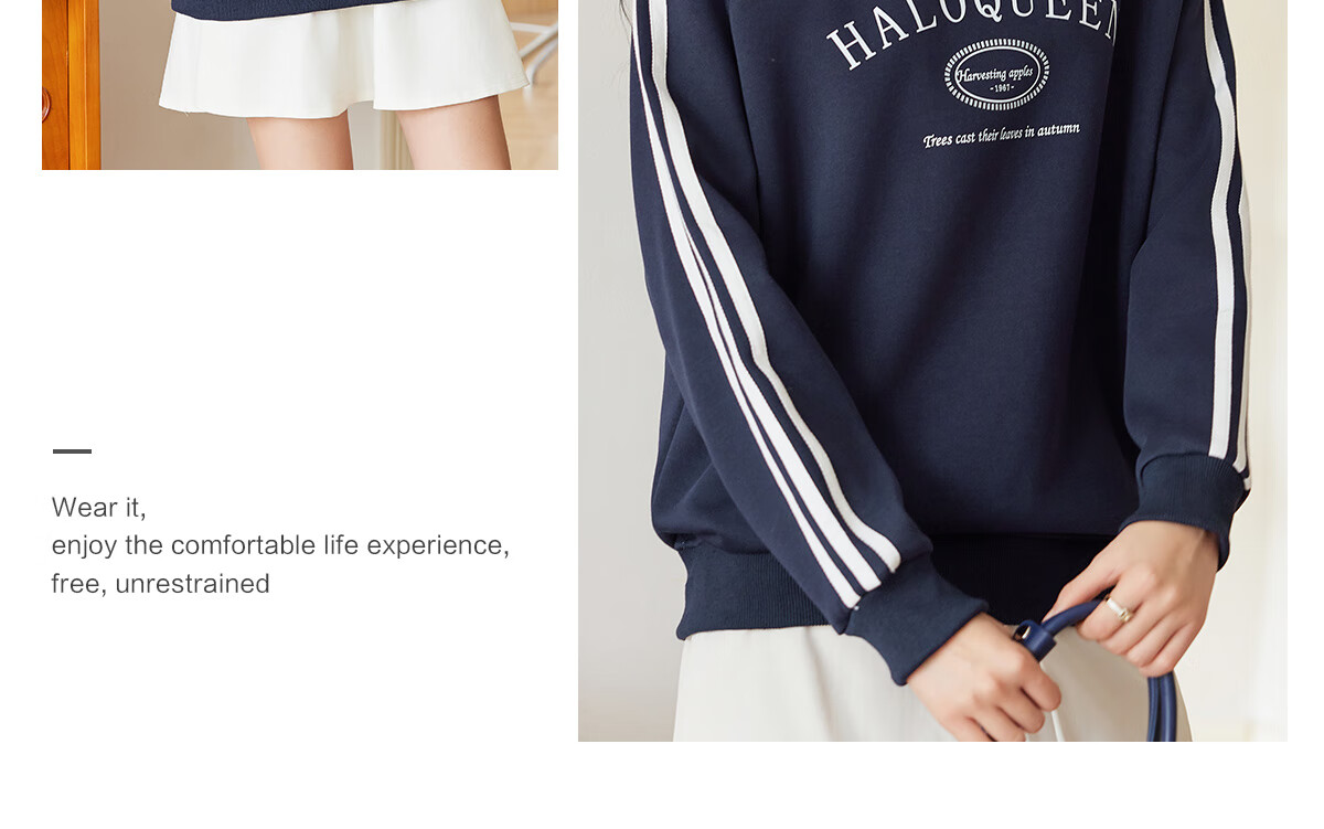 Halo Queen Women's Sweatshirt, Round Neck, Striped, Fashionable New Year Red, Casual Style, Loose-Fitting Top Jacket H143W1017 41