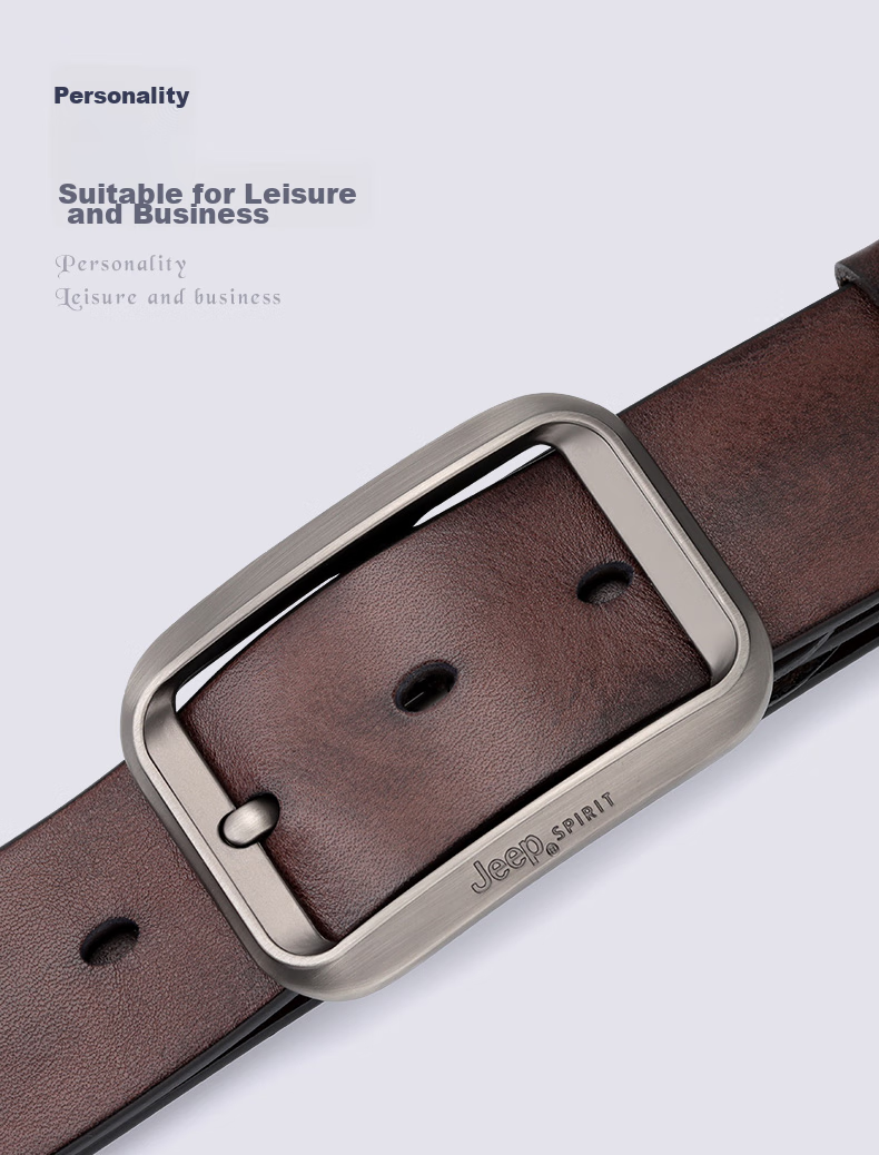 JEEP SPIRIT Men's Belt, Top-Grain Leather, Fashionable Pin Buckle, Suitable for Young And Middle-Aged Men, Gift for Boyfriend, Husband, Father's Day Present 6