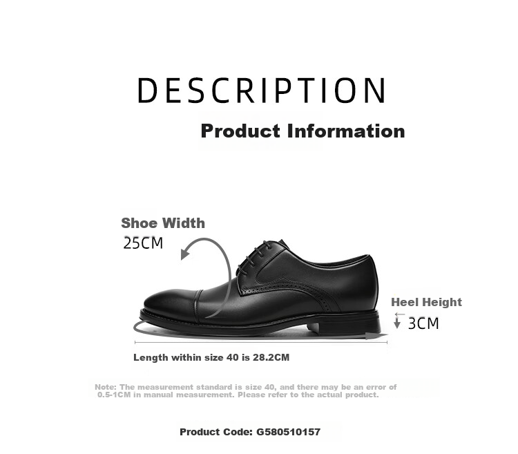 Goldlion Men's Formal Shoes, Stylish And Comfortable Leather Shoes with Durable Soles, G580510157AAB, Black, Size 39 6
