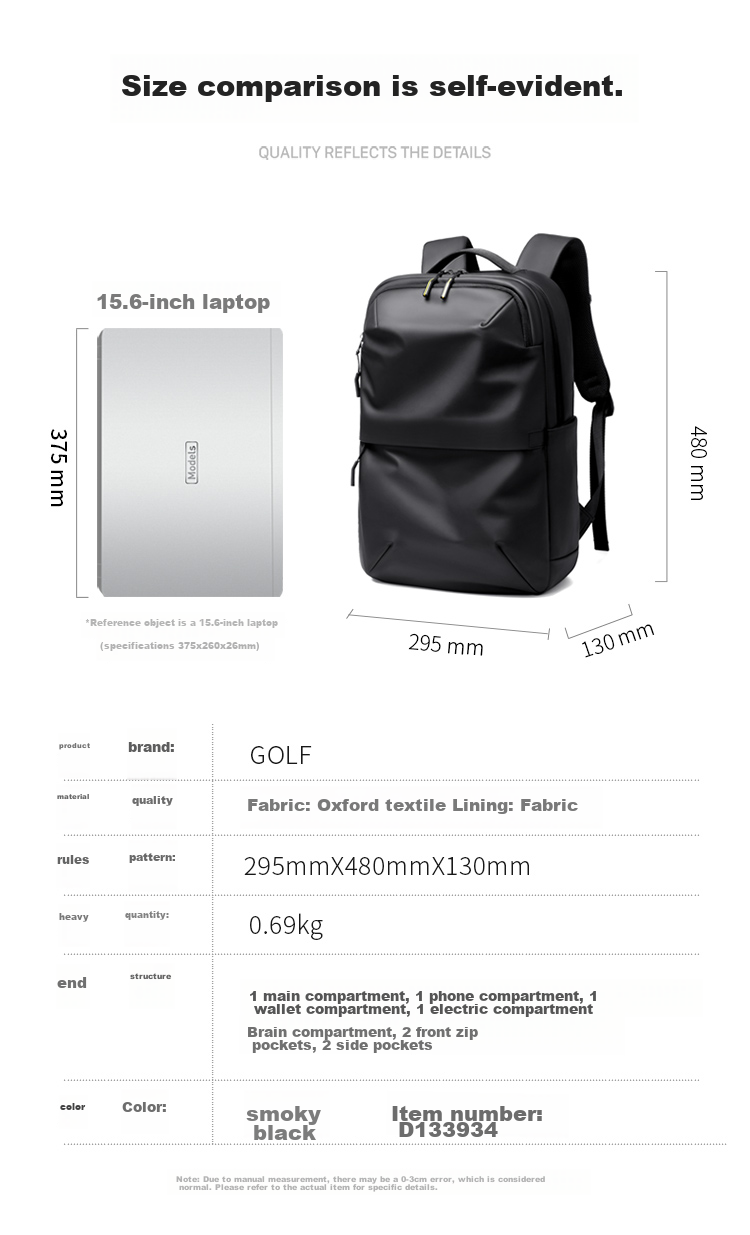 GOLF Backpack for Men, Casual Large Capacity Backpack, Korean Style Trendy Travel Business Bag, 15.6-Inch Laptop Backpack for Students 13