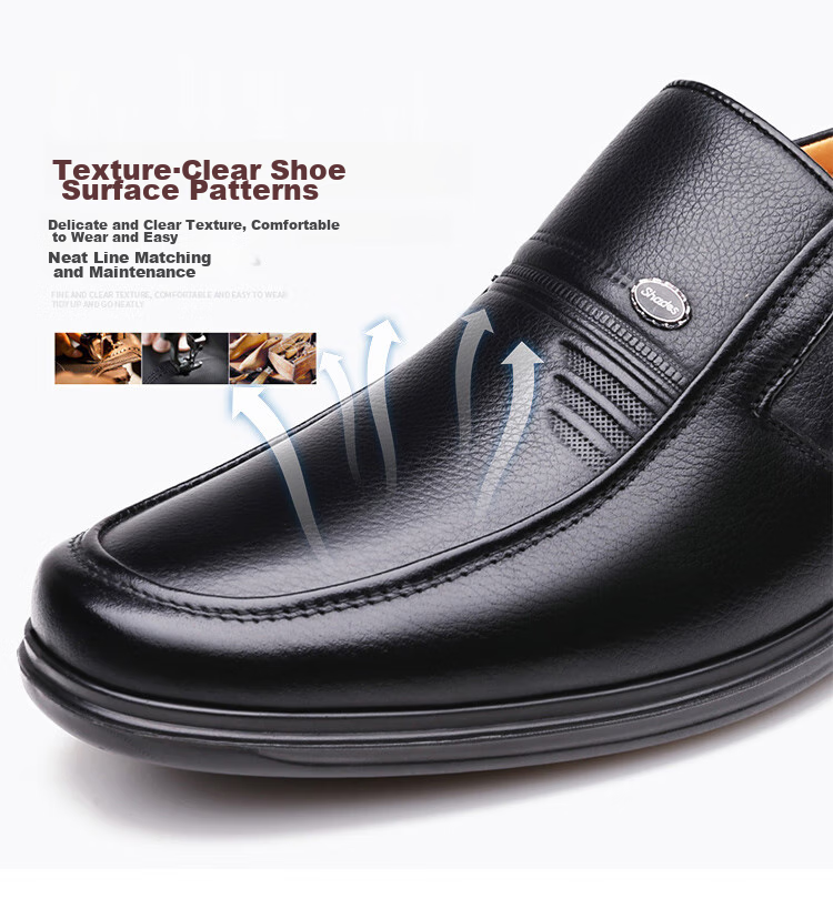 EGCHI Business Casual Shoes, Men's Slip-On Formal Work Leather Shoes, JS7588, Black, Size 38 8