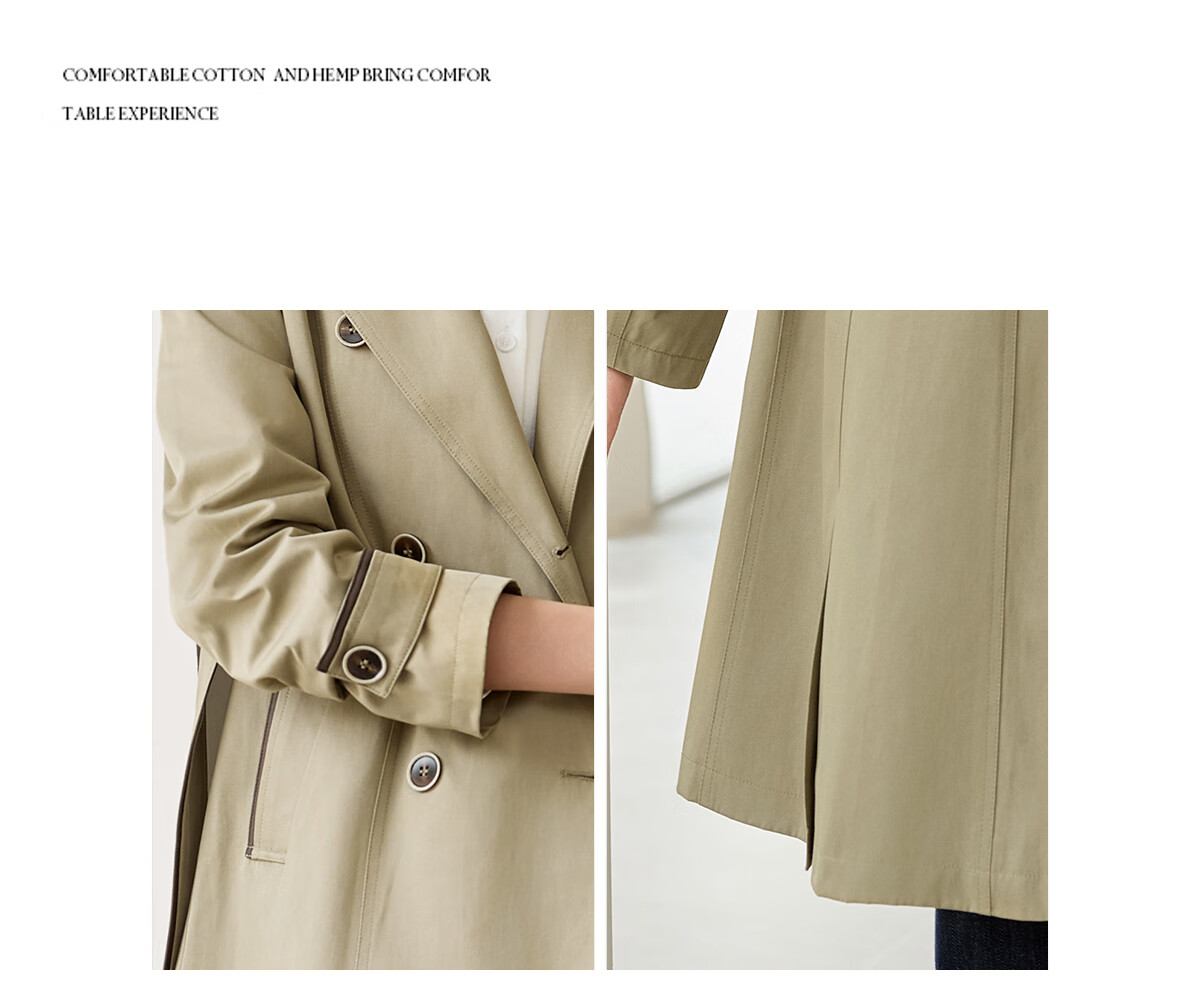 Chushen Spring And Autumn Double-Breasted Windbreaker for Women, Mid-Length, Elegant Classic H-Type Waist-Cinching Slimming Coat S51D003 19