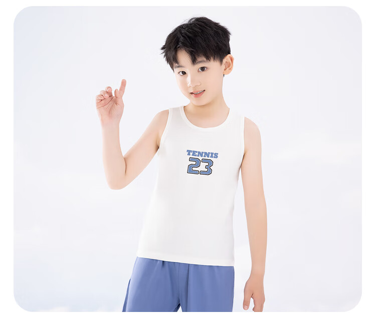 Hodohome Children's Tank Top, Boys' Summer Thin Style, 40s Combed Cotton, Casual Sports Undershirt, 803 White, Size 140 15