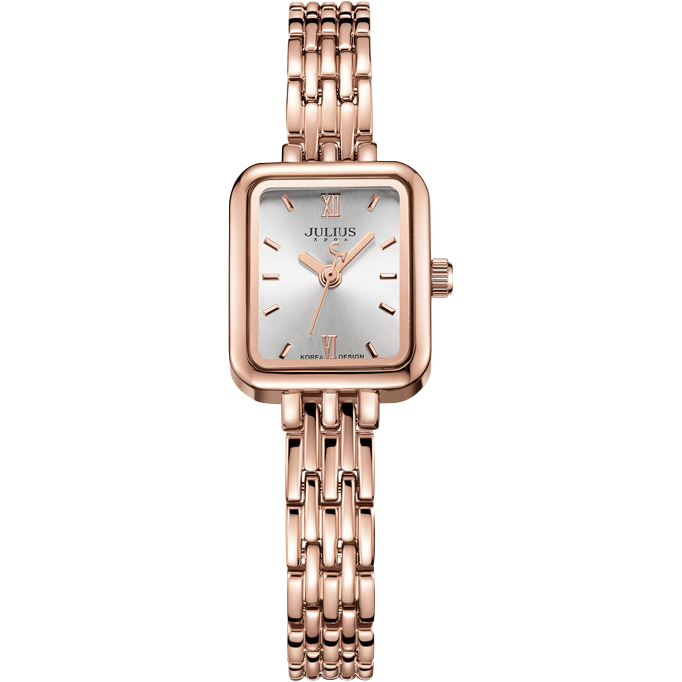 Julius Women's Watch Korean Style Trendy Bracelet Small Square Lightweight Luxury Delicate Student Watch Rose Gold JA-771C