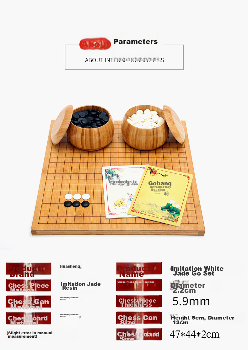 Huasheng Go Set, Nanmu Bamboo Go Container, Imitation White Jade Pieces, 19x19 Dual-Use Xiang Go Board W-015 Father's Day Gift 8