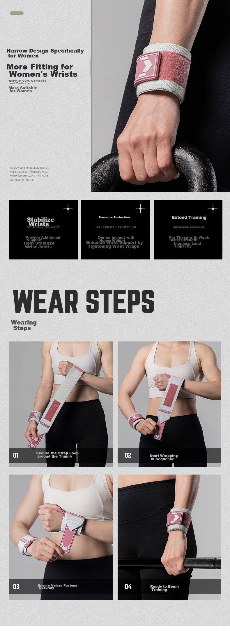 FITTER GEAR Women's Fitness Wrist Support Sports Wristband Tennis Training Anti-Sprain Compression Brace 5