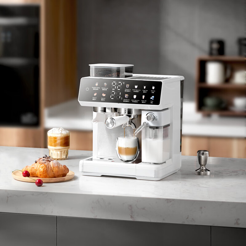 AEOMJK艾摩客【国家补贴】双泵双锅炉咖啡机 研磨一体一键出奶咖半全自动 意式家用一键花式打奶泡CM5710