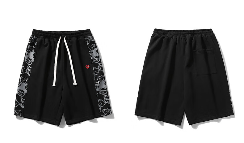 Chaersitaoxin Large Size Shorts for Men, Summer Loose-Fitting American Bear Print Casual Sports Knee-Length Shorts, Black, XL 6
