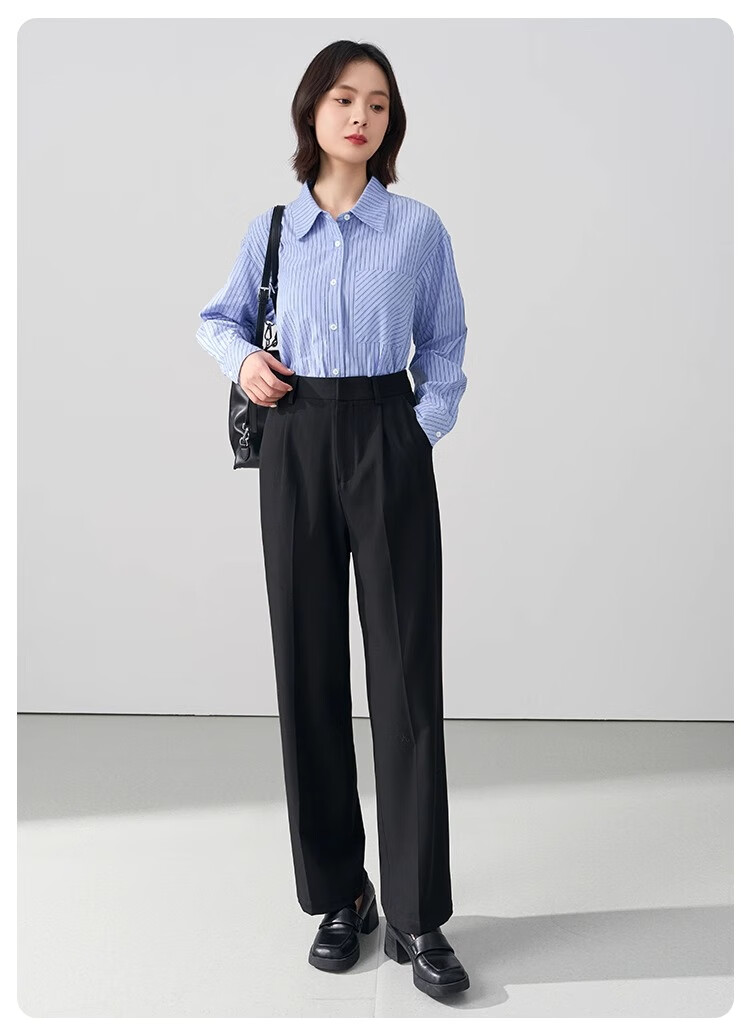 Bodexiaojie Women's Formal Suit Pants, Straight-Leg Trousers for Petite Figures, Professional Interview Attire, Black Dress Pants, Size S 22