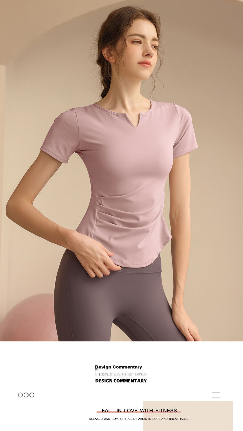 LangSha Yoga Top for Women, Short-Sleeve T-Shirt, Slimming Pilates Running Training Tight-Fitting Quick-Dry Fitness Wear, Pink-Purple, Size L 1