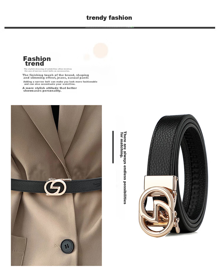 CROCODILE Top-Grain Leather Women's Belt with Automatic Buckle, Fashionable Casual Versatile Waistband, Birthday Gift for Women T3603 5