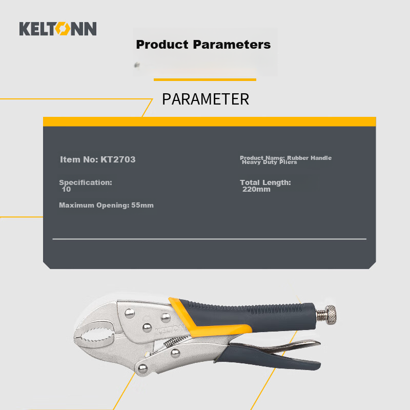 KELTONN Pliers, Round Jaw Heavy-Duty Pliers, 10 Inches with Blade, Holding Pliers, Fixed Pliers, Quick Release Clamping Tool, KT2703