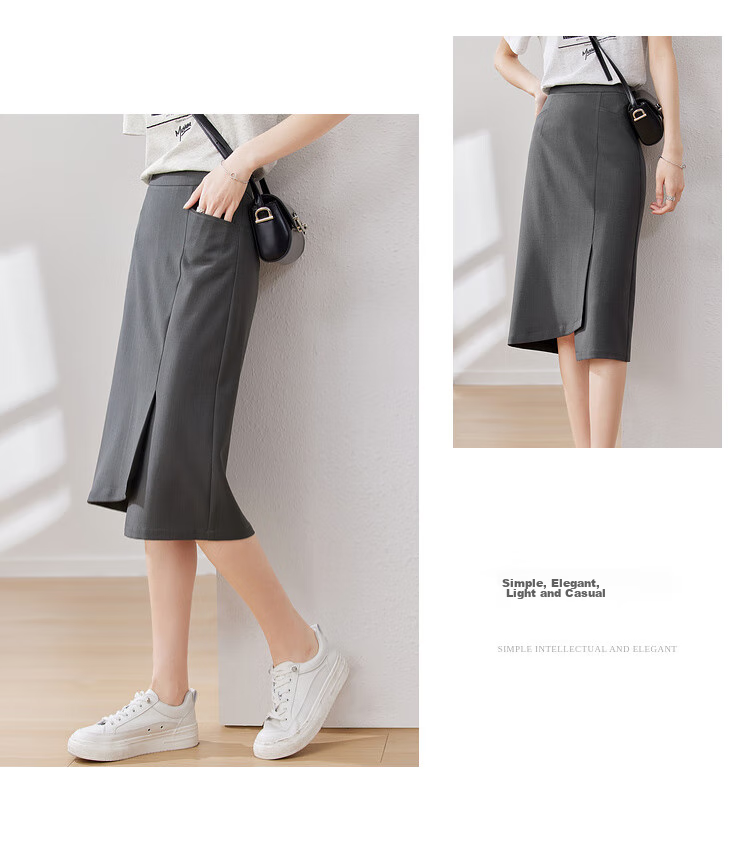 Sentubila Stylish Asymmetric Slit Midi Skirt, Urban Commuter Irregular High-Waisted Pencil Skirt, Gray, S 19