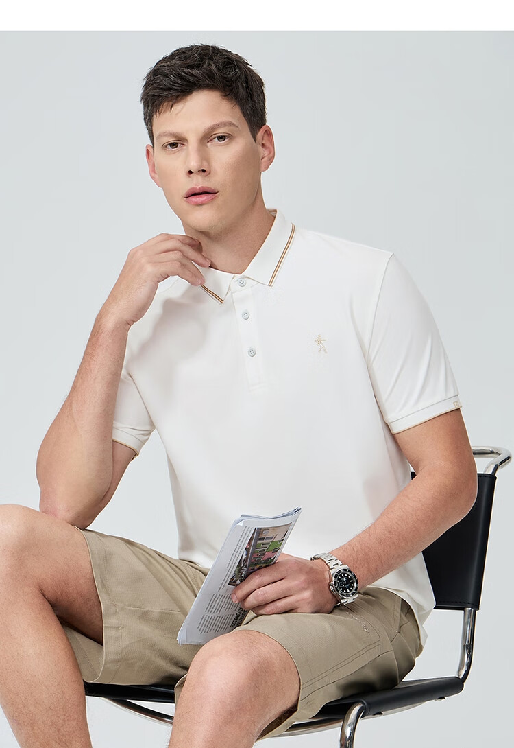 DANCING WOLVES [7A Antibacterial & Instant Cooling] Smooth Mulberry Silk Men's Short-Sleeve POLO 803 Pure White M (170) 10