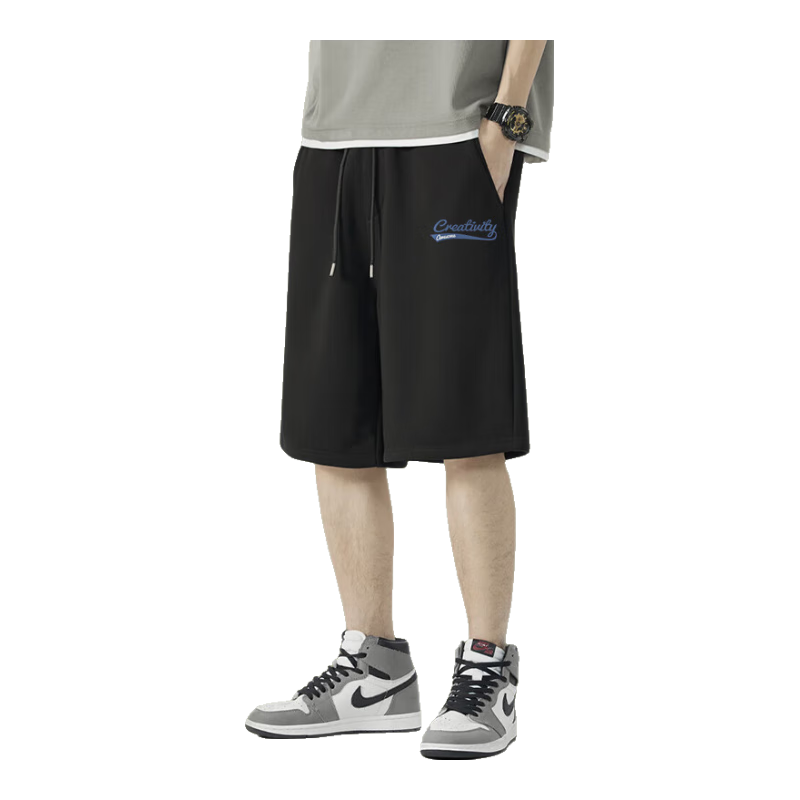 Jeanswest Cotton Shorts for Men, Summer Youth Trendy Brand, Loose-Fitting Large Size, Casual Wear, Knee-Length Pants, Men's Gray Beach Shorts