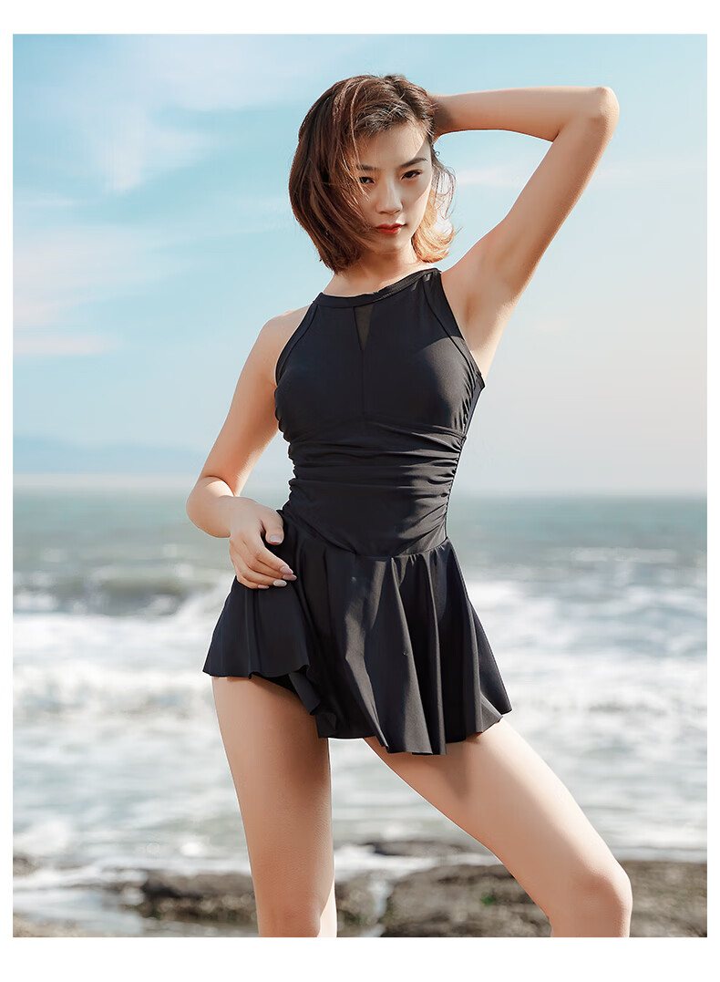 Hosa Skirted One-Piece Swimsuit for Women, Conservative And Sexy, Suitable for Hot Springs And Swimming, Casual And Simple Swimwear, Navy Blue, XL 21